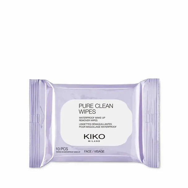 A travel-size package containing 10 make-up remover wipes for the face, eyes and lips - Pure Clean Wipes Mini - KIKO MILANO